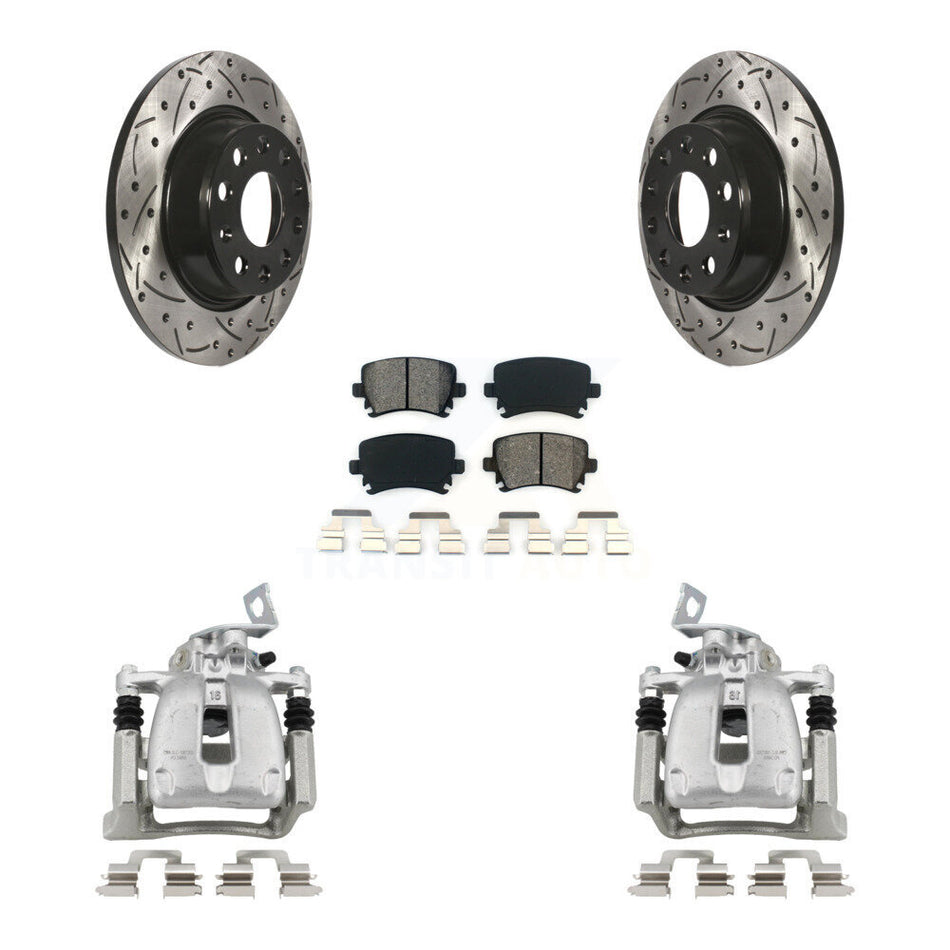 Rear Brake Coat Caliper Drill Slot Rotors Semi-Metallic Pad Kit For Volkswagen CC Passat KCD-100424S