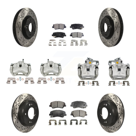 Front Rear Brake Caliper Drill Slot Rotors Ceramic Pad Kit (10Pc) For 14 Kia Forte Sedan KCD-100424T