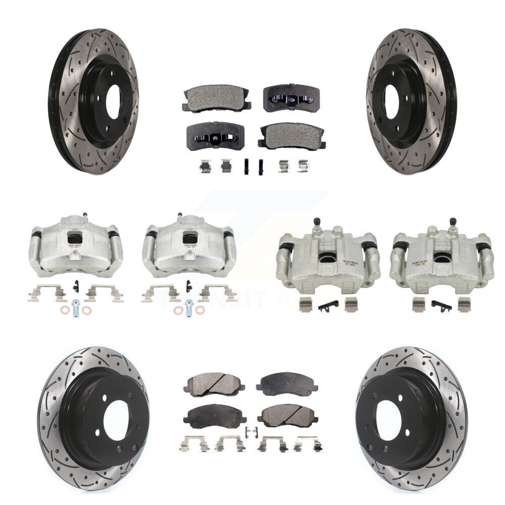 Front Rear Brake Caliper Drill Slot Rotors Semi-Metallic Pad Kit (10Pc) For Jeep Patriot KCD-100425P