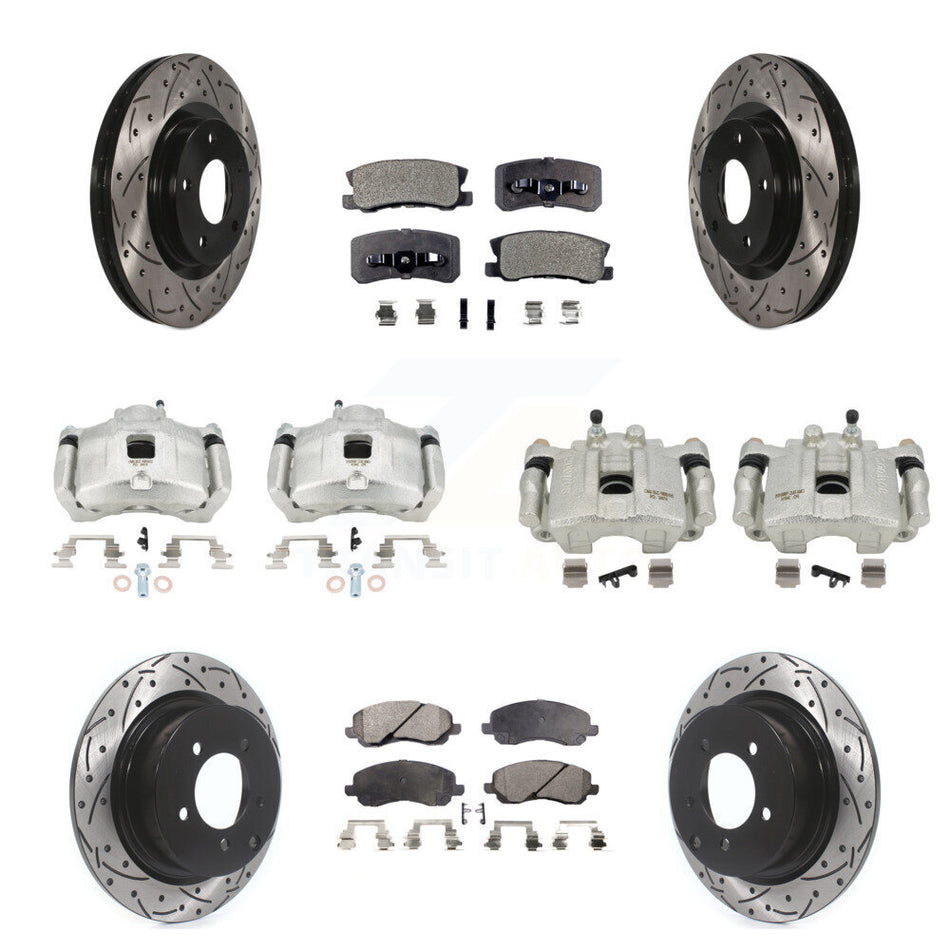 Front Rear Brake Caliper Drill Slot Rotors Semi-Metallic Pad Kit (10Pc) For Jeep Patriot KCD-100425P
