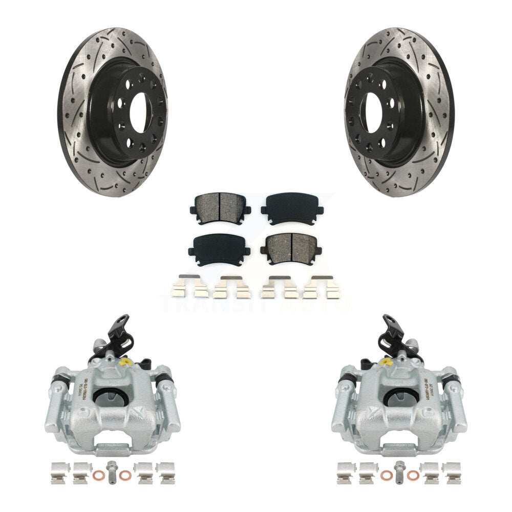 Rear Disc Brake Coated Caliper Drilled Slotted Rotors And Semi-Metallic Pads Kit For Audi A3 Volkswagen Eos Quattro With 282mm Diameter Rotor KCD-100425S by Transit Auto