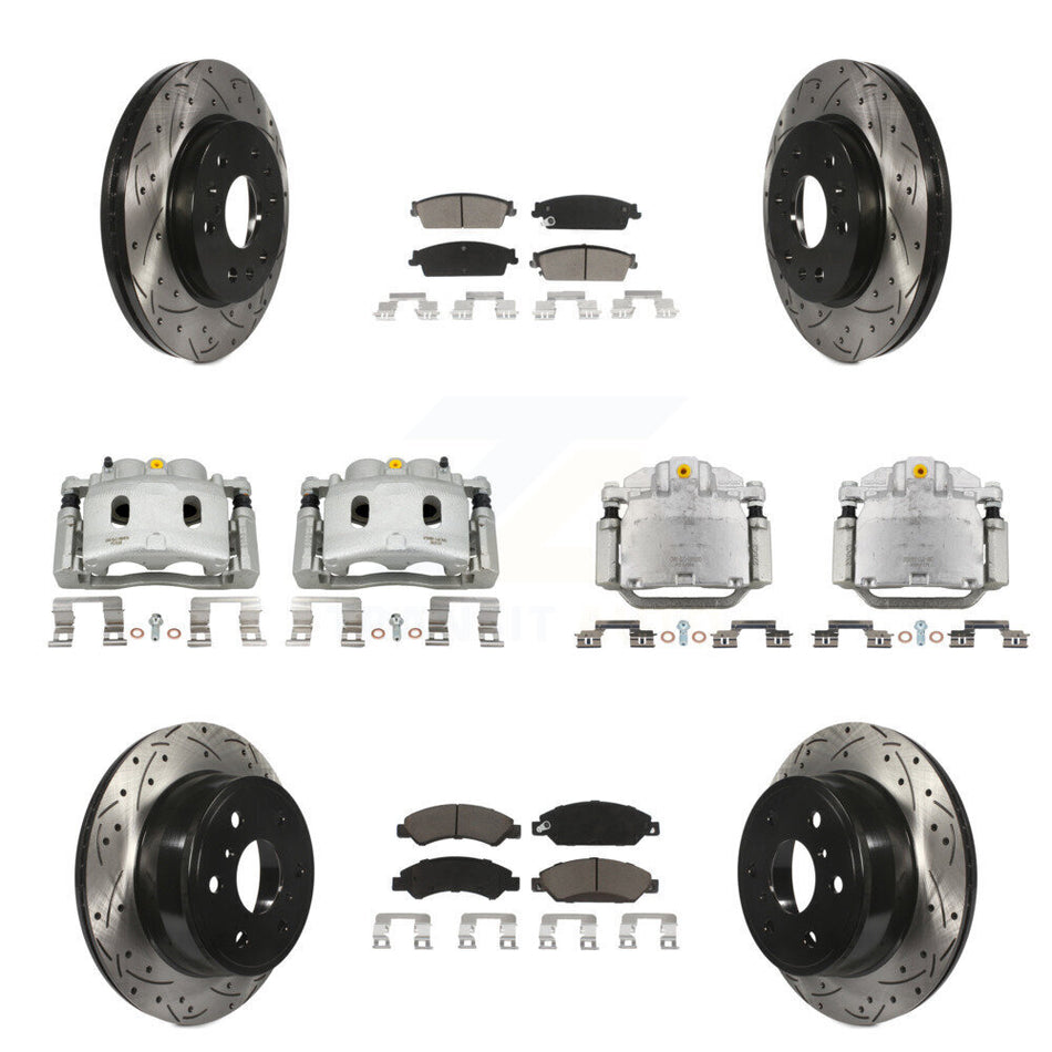Front Rear Brake Caliper Drill Slot Rotor Ceramic Pad Kit (10Pc) For Chevrolet Avalanche KCD-100426C