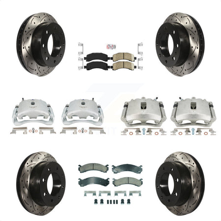 Front Rear Disc Brake Coated Caliper Drilled Slotted Rotors And Ceramic Pads Kit (10Pc) For Chevrolet Express 2500 GMC Savana KCD-100426N by Transit Auto