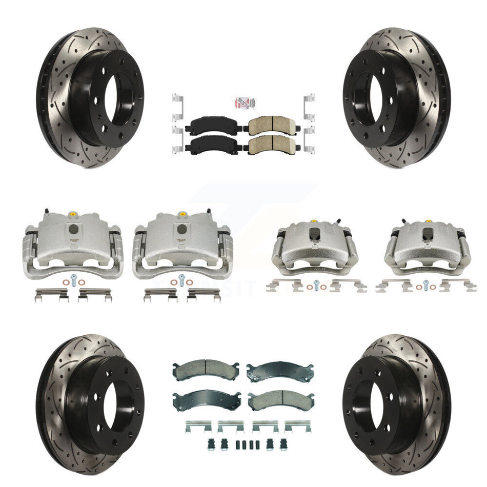 Front Rear Disc Brake Coated Caliper Drilled Slotted Rotors And Ceramic Pads Kit (10Pc) For Chevrolet Express 2500 GMC Savana KCD-100426N