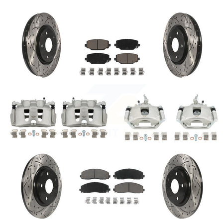 Front Rear Brake Caliper Drill Slot Rotor Ceramic Pad Kit (10Pc) For 14-20 Dodge Journey KCD-100427C