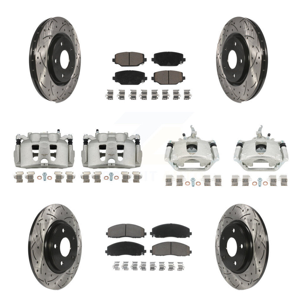 Front Rear Brake Caliper Drill Slot Rotor Ceramic Pad Kit (10Pc) For 14-20 Dodge Journey KCD-100427C