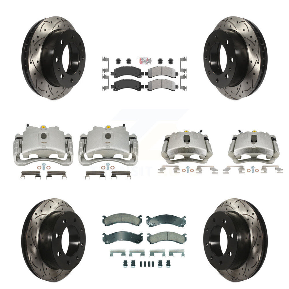Front Rear Disc Brake Coated Caliper Drilled Slotted Rotors And Semi-Metallic Pads Kit (10Pc) For Chevrolet Express 2500 GMC Savana KCD-100427N