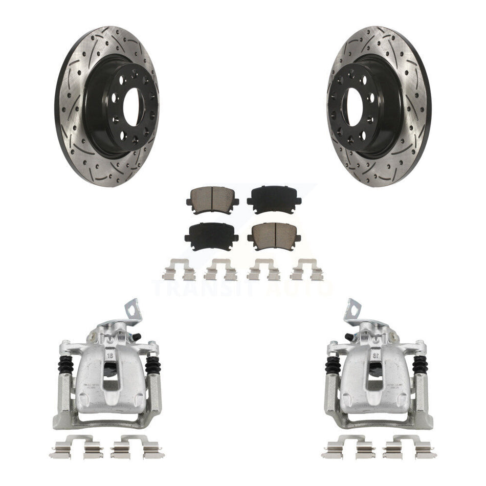 Rear Disc Brake Coated Caliper Drill Slot Rotor Ceramic Pad Kit For Volkswagen CC Passat KCD-100428C