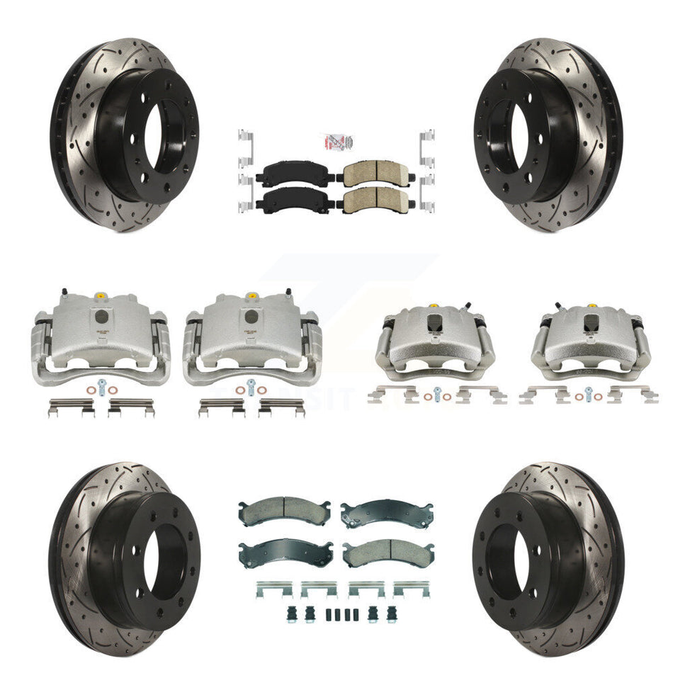 Front Rear Disc Brake Coated Caliper Drilled Slotted Rotors And Ceramic Pads Kit (10Pc) For Chevrolet Express 2500 GMC Savana KCD-100428N