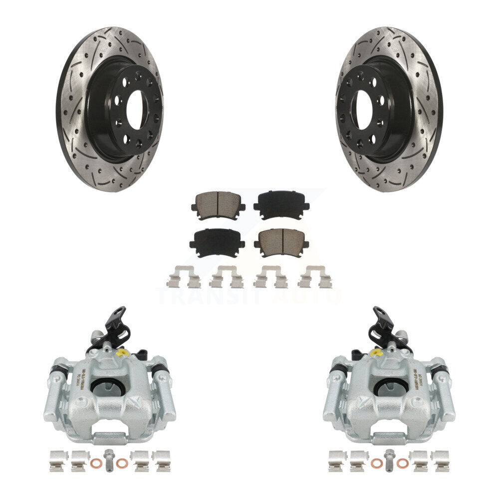 Rear Disc Brake Coated Caliper Drilled Slotted Rotors And Ceramic Pads Kit For Audi A3 Volkswagen Eos Quattro With 282mm Diameter Rotor KCD-100429C by Transit Auto