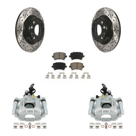 Rear Disc Brake Coated Caliper Drilled Slotted Rotors And Ceramic Pads Kit For Audi A3 Volkswagen Eos Quattro With 282mm Diameter Rotor KCD-100429C by Transit Auto