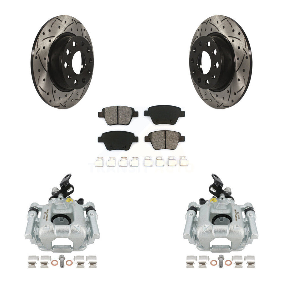 Rear Disc Brake Coated Caliper Drilled Slotted Rotors And Semi-Metallic Pads Kit For Volkswagen Jetta Passat Golf GTI Beetle Eos Audi A3 Quattro KCD-100429S