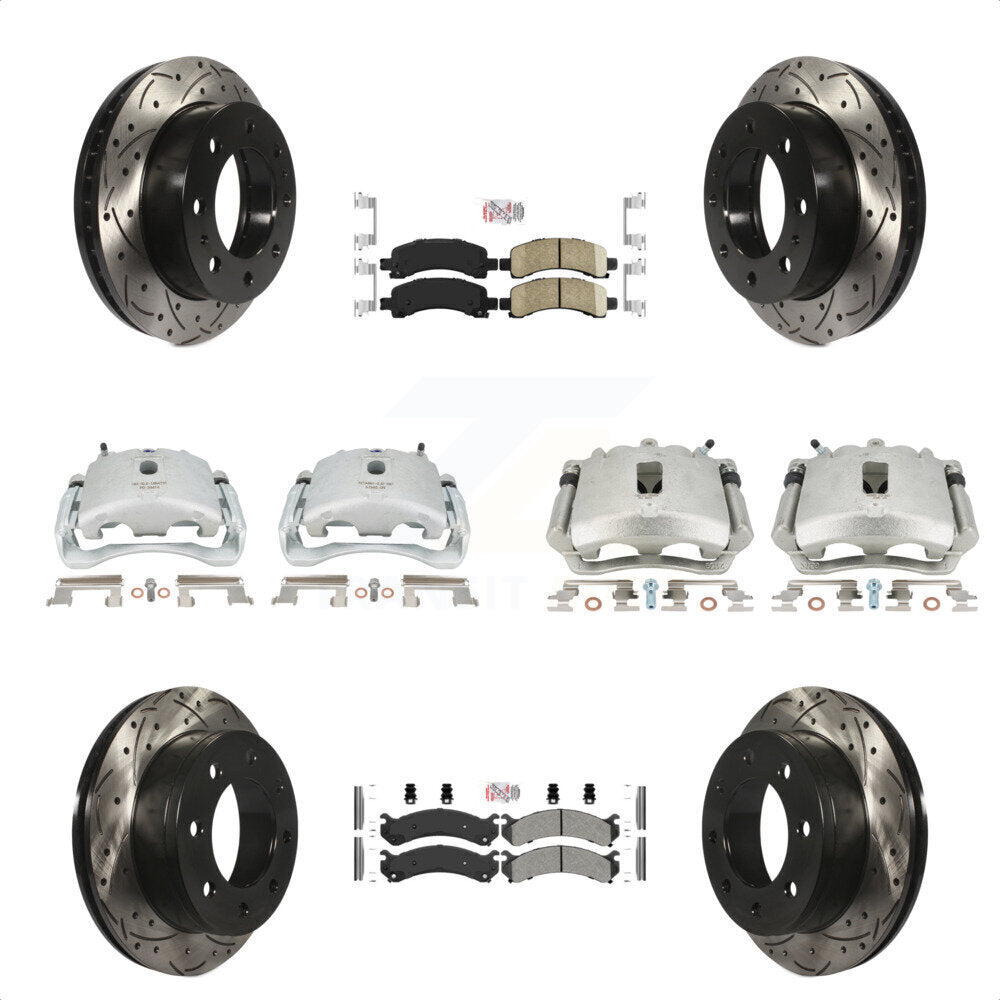 Front Rear Disc Brake Coated Caliper Drilled Slotted Rotors And PADSMATERIAL Pads Kit (10Pc) For Chevrolet Express 2500 GMC Savana KCD-100430N by Transit Auto