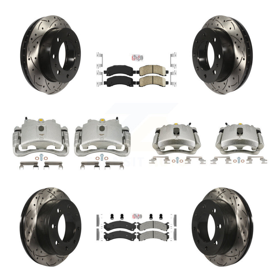 Front Rear Disc Brake Coated Caliper Drilled Slotted Rotors And PADSMATERIAL Pads Kit (10Pc) For Chevrolet Express 2500 GMC Savana KCD-100430N