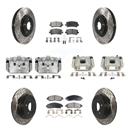 Front Rear Brake Caliper Drill Slot Rotor Semi-Metallic Pad Kit (10Pc) For Acura MDX ZDX KCD-100430P