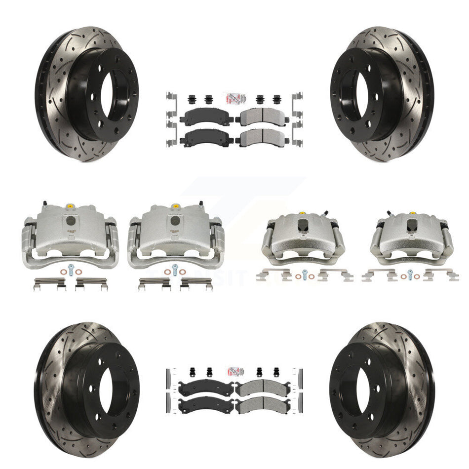 Front Rear Disc Brake Coated Caliper Drilled Slotted Rotors And Semi-Metallic Pads Kit (10Pc) For Chevrolet Express 2500 GMC Savana KCD-100431N