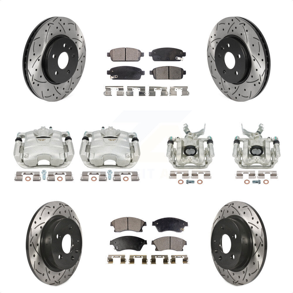 Front Rear Disc Brake Coated Caliper Drilled Slotted Rotors And Semi-Metallic Pads Kit (10Pc) For 2013-2017 Buick Encore Chevrolet Trax KCD-100431P by Transit Auto