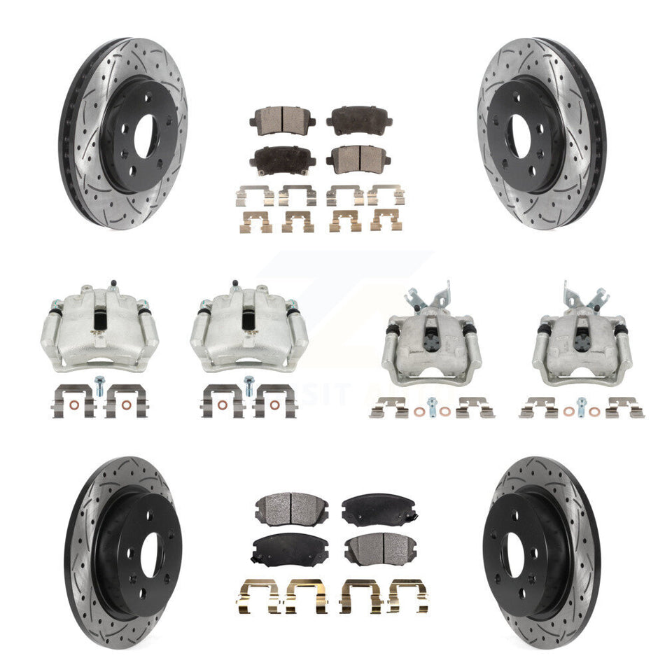 Front Rear Brake Caliper Drill Slotted Rotor Ceramic Pad Kit (10Pc) For Chevrolet Malibu KCD-100431T