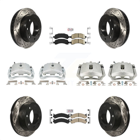 Front Rear Disc Brake Coated Caliper Drilled Slotted Rotors And Ceramic Pads Kit (10Pc) For Chevrolet Express 2500 GMC Savana KCD-100432N by Transit Auto