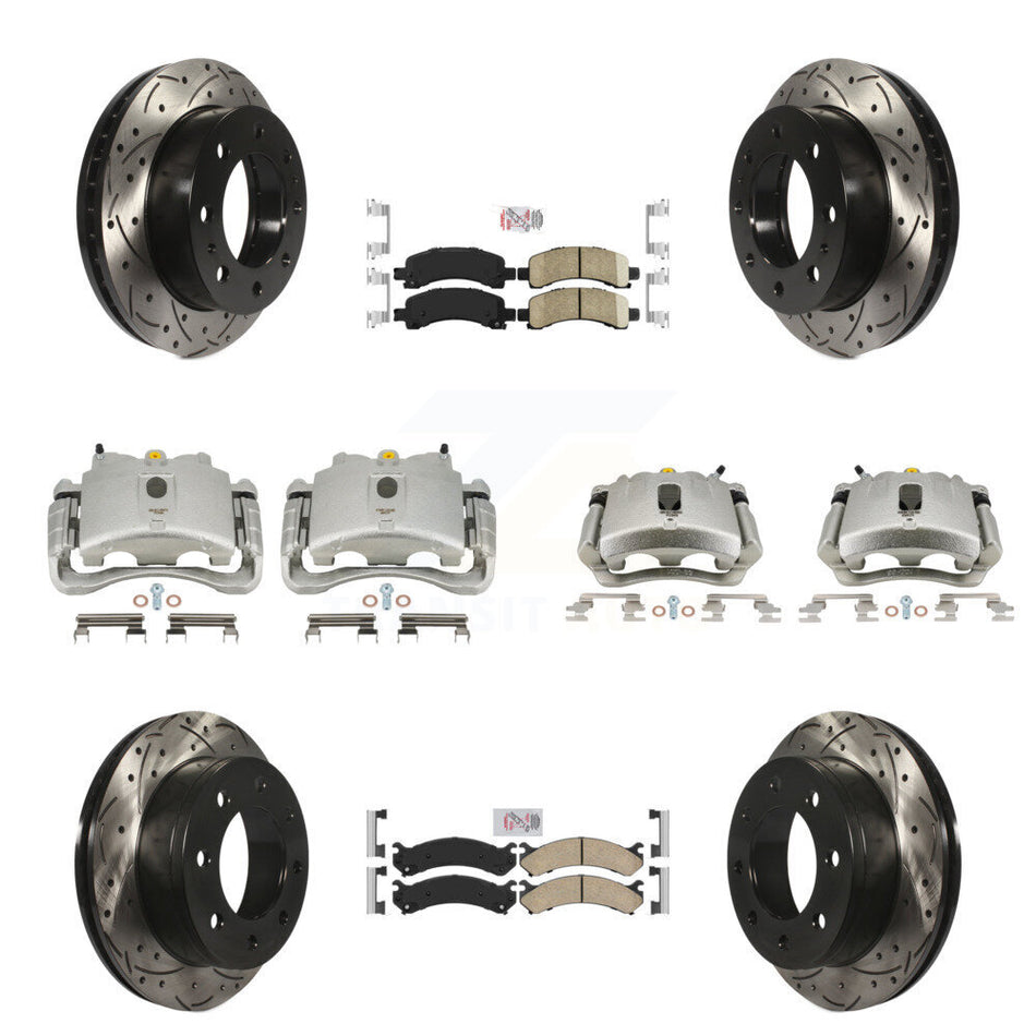 Front Rear Disc Brake Coated Caliper Drilled Slotted Rotors And Ceramic Pads Kit (10Pc) For Chevrolet Express 2500 GMC Savana KCD-100432N