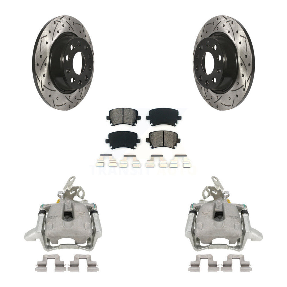 Rear Disc Brake Coated Caliper Drilled Slotted Rotors And Semi-Metallic Pads Kit For Volkswagen GTI Audi A3 Quattro With 282mm Diameter Rotor KCD-100432S