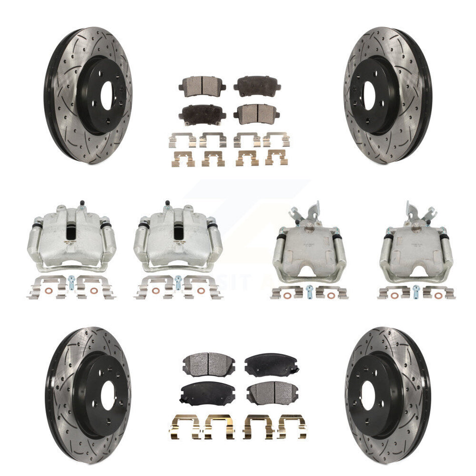 Front Rear Disc Brake Coated Caliper Drilled Slotted Rotors And Ceramic Pads Kit (10Pc) For Chevrolet Impala Malibu KCD-100432T