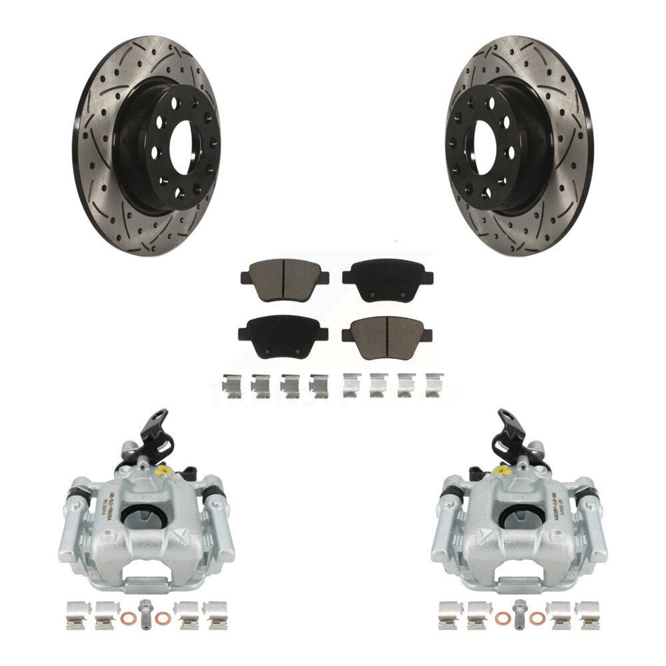 Rear Disc Brake Coated Caliper Drilled Slotted Rotors And Ceramic Pads Kit For Volkswagen Jetta Passat Golf GTI Beetle Eos Audi A3 Quattro KCD-100433C