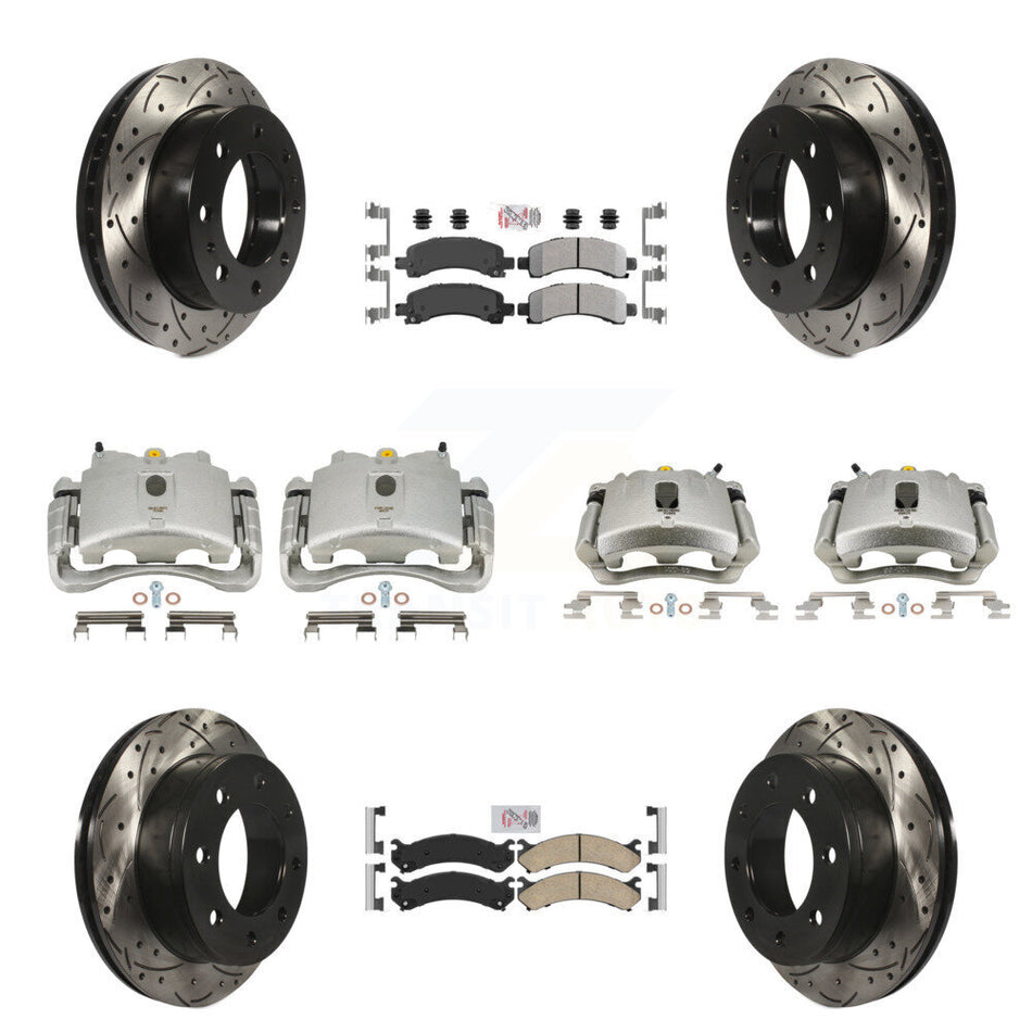 Front Rear Disc Brake Coated Caliper Drilled Slotted Rotors And PADSMATERIAL Pads Kit (10Pc) For Chevrolet Express 2500 GMC Savana KCD-100433N