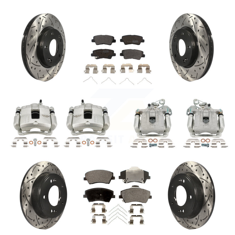 Front Rear Disc Brake Coated Caliper Drilled Slot Rotor Semi-Metallic Pad Kit (10Pc) For KCD-100433P
