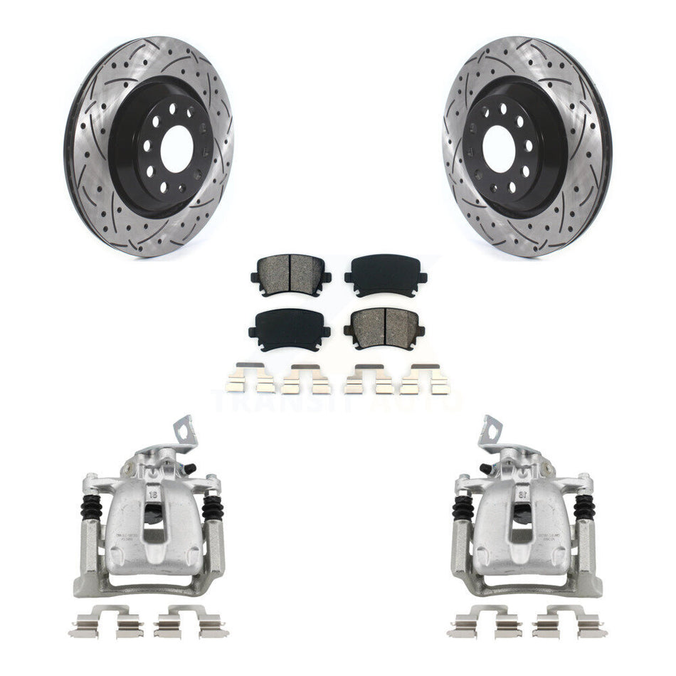 Rear Brake Caliper Drill Slot Rotors Semi-Metallic Pad Kit For 2009 Volkswagen Passat CC KCD-100433S