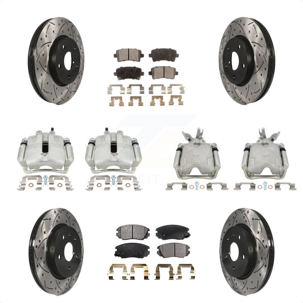 Front Rear Disc Brake Coated Caliper Drilled Slotted Rotors And Ceramic Pads Kit (10Pc) For 2014-2015 Chevrolet Malibu 2.0L with Turbocharged With 17" Factory Wheels KCD-100433T by Transit Auto