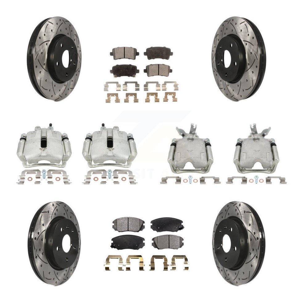 Front Rear Disc Brake Coated Caliper Drilled Slotted Rotors And Ceramic Pads Kit (10Pc) For 2014-2015 Chevrolet Malibu 2.0L with Turbocharged With 17" Factory Wheels KCD-100433T