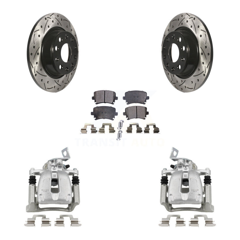 Rear Brake Coat Caliper Drill Slot Rotors Semi-Metallic Pad Kit For Volkswagen CC Passat KCD-100434P