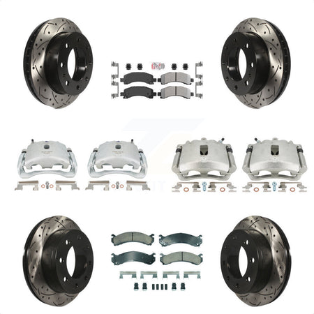 Front Rear Disc Brake Coated Caliper Drilled Slotted Rotors And Semi-Metallic Pads Kit (10Pc) For Chevrolet Express 2500 GMC Savana KCD-100435N by Transit Auto