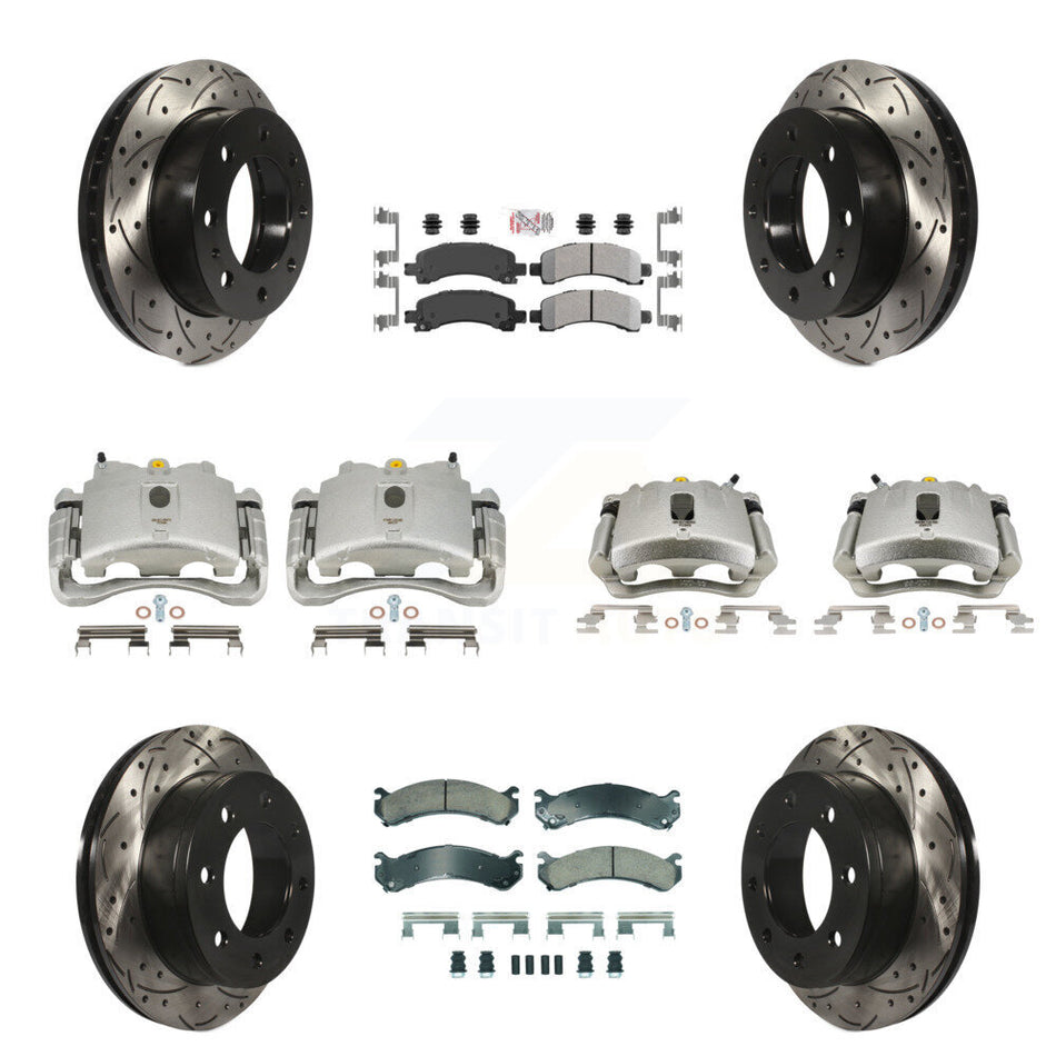 Front Rear Disc Brake Coated Caliper Drilled Slotted Rotors And Semi-Metallic Pads Kit (10Pc) For Chevrolet Express 2500 GMC Savana KCD-100435N