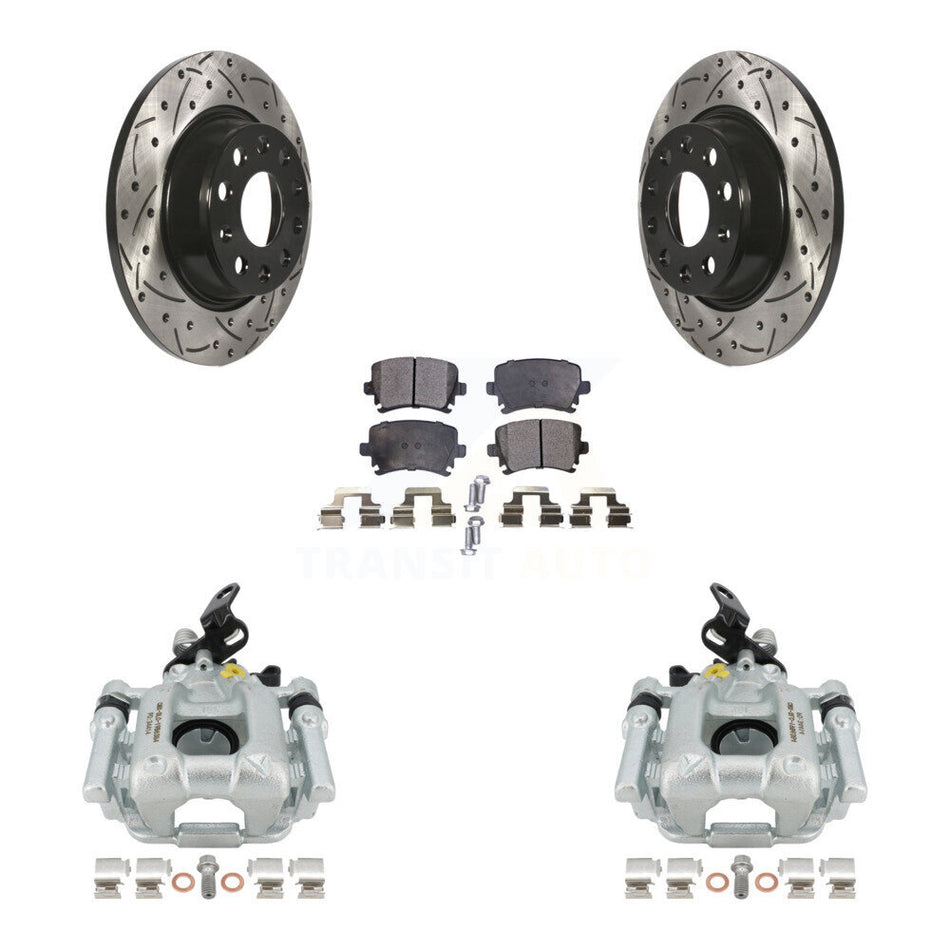 Rear Disc Brake Coated Caliper Drilled Slotted Rotors And Semi-Metallic Pads Kit For Audi A3 Volkswagen Eos Quattro With 282mm Diameter Rotor KCD-100435P by Transit Auto