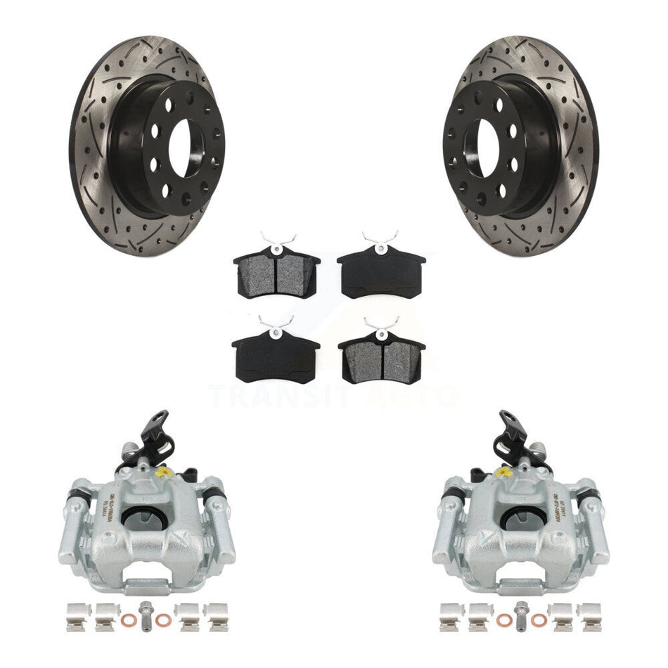 Rear Disc Brake Coated Caliper Drilled Slotted Rotors And Semi-Metallic Pads Kit For 2010 Audi A3 GAS engine With 253mm Diameter Rotor KCD-100435S