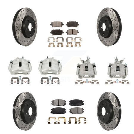 Front Rear Disc Brake Coated Caliper Drilled Slotted Rotors & Ceramic Pad Kit (10Pc) For KCD-100435T