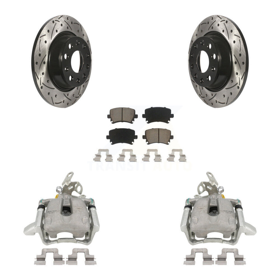 Rear Disc Brake Coated Caliper Drilled Slotted Rotors And Ceramic Pads Kit For Volkswagen GTI Audi A3 Quattro With 282mm Diameter Rotor KCD-100436C