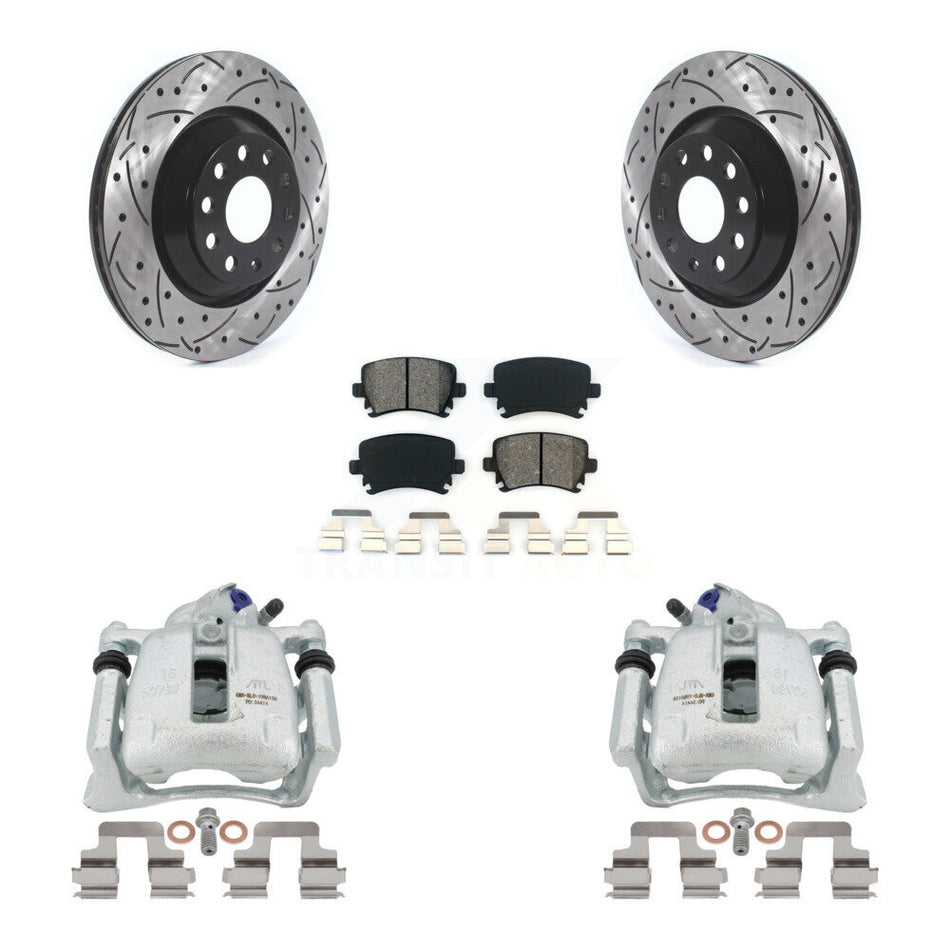 Rear Disc Brake Coated Caliper Drilled Slotted Rotors And Semi-Metallic Pads Kit For Volkswagen CC Passat KCD-100436S