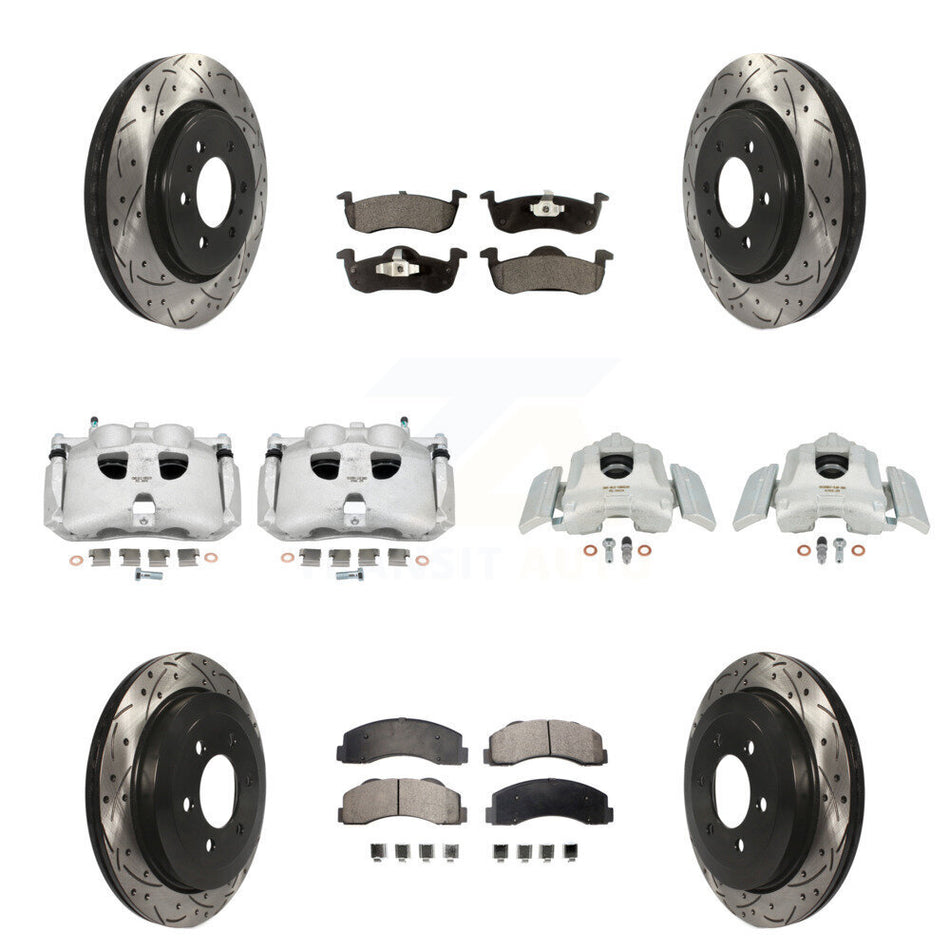 Front Rear Disc Brake Coated Caliper Drilled Slotted Rotors And Ceramic Pads Kit (10Pc) For 2010-2017 Ford Expedition Lincoln Navigator KCD-100436T