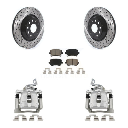 Rear Brake Coated Caliper Drill Slot Rotor Ceramic Pad Kit For 2009 Volkswagen Passat CC KCD-100437C