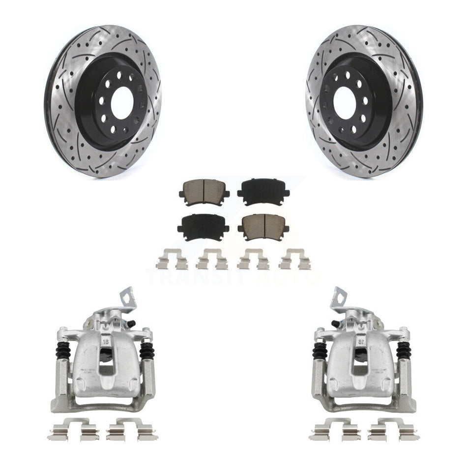 Rear Brake Coated Caliper Drill Slot Rotor Ceramic Pad Kit For 2009 Volkswagen Passat CC KCD-100437C