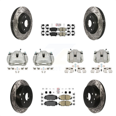 Front Rear Disc Brake Coated Caliper Drilled Slotted Rotors And Ceramic Pads Kit (10Pc) For Toyota RAV4 KCD-100437N by Transit Auto