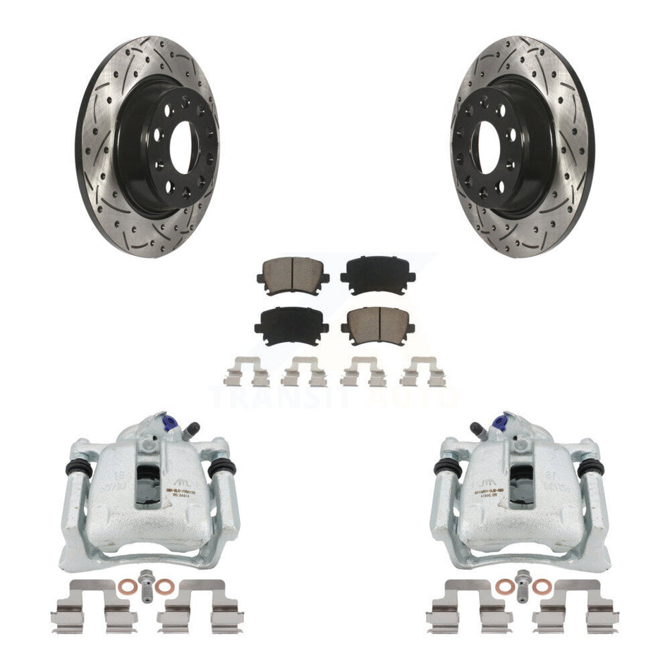 Rear Disc Brake Coated Caliper Drilled Slotted Rotors And Ceramic Pads Kit For Volkswagen Tiguan CC KCD-100438C by Transit Auto