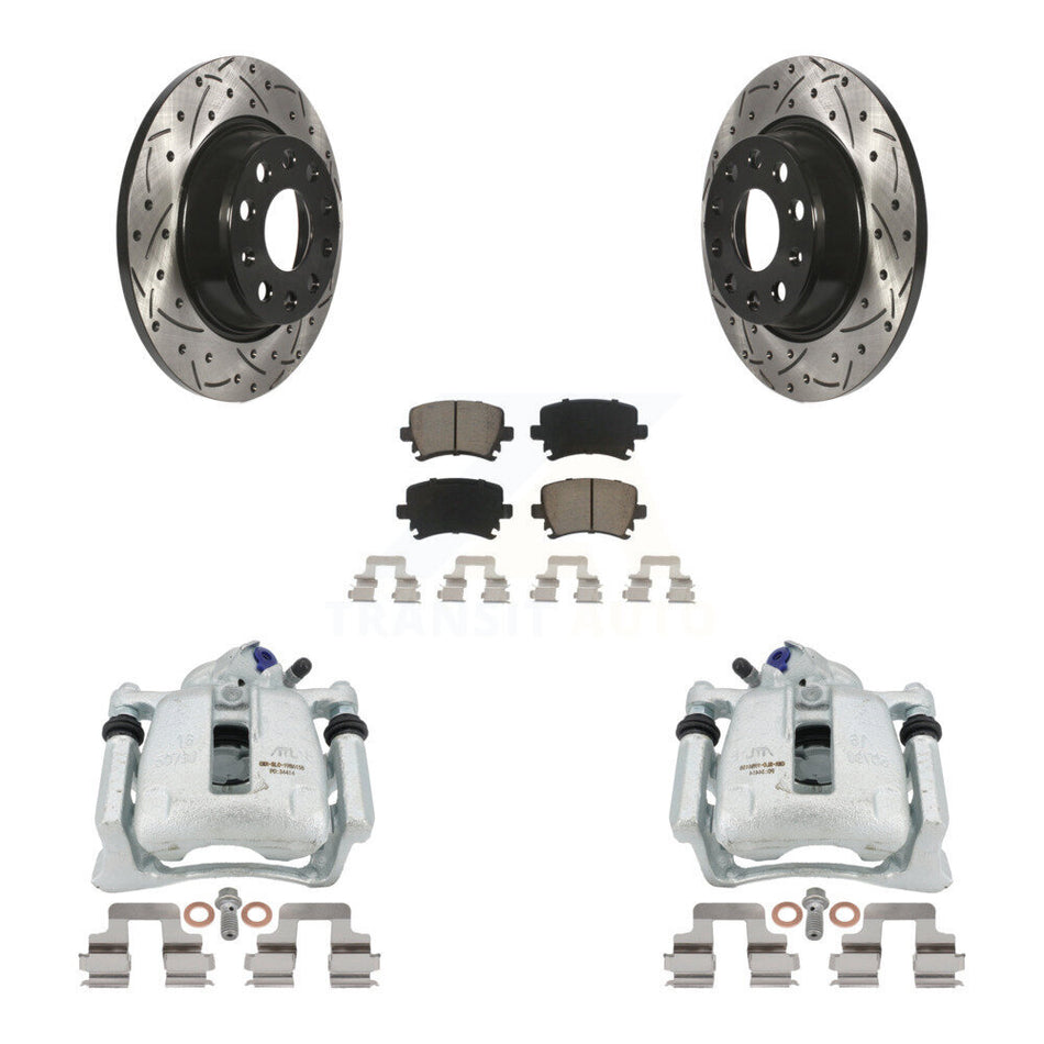 Rear Disc Brake Coated Caliper Drilled Slotted Rotors And Ceramic Pads Kit For Volkswagen Tiguan CC KCD-100438C