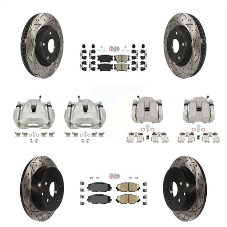 Front Rear Disc Brake Coated Caliper Drilled Slotted Rotors And Ceramic Pads Kit (10Pc) For Toyota RAV4 KCD-100438N by Transit Auto