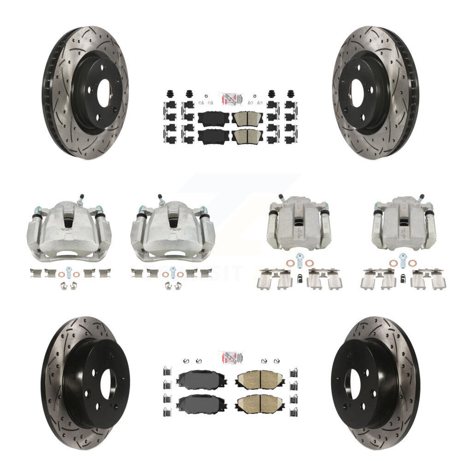 Front Rear Disc Brake Coated Caliper Drilled Slotted Rotors And Ceramic Pads Kit (10Pc) For Toyota RAV4 KCD-100438N