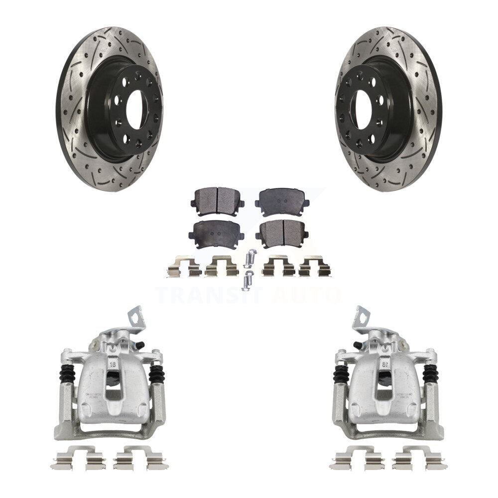 Rear Disc Brake Coated Caliper Drill Slot Rotor Ceramic Pad Kit For Volkswagen CC Passat KCD-100438T