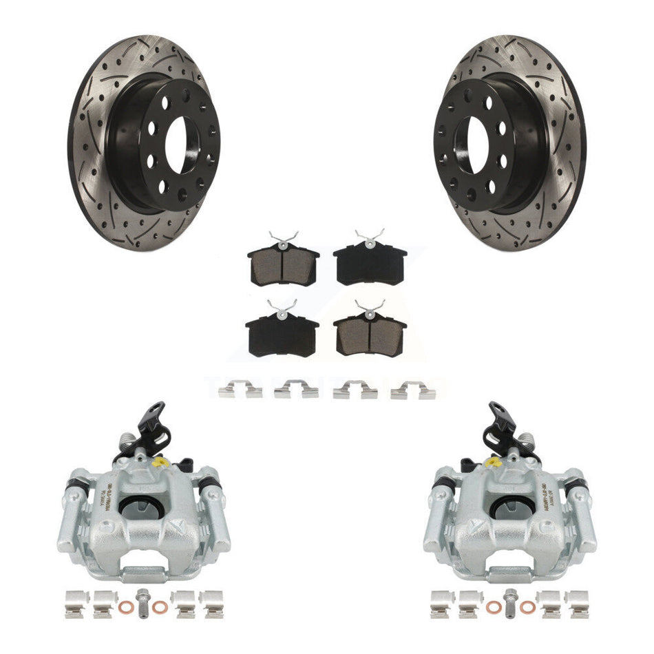 Rear Disc Brake Coated Caliper Drilled Slotted Rotors And Ceramic Pads Kit For 2010 Audi A3 GAS engine With 253mm Diameter Rotor KCD-100439C